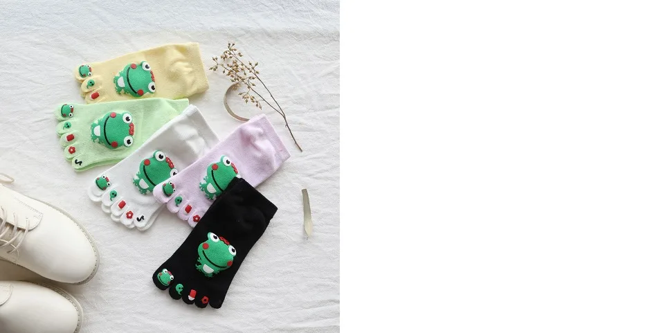 bamboo socks for women VERIDICAL Cute Ankle Five Finger Socks Woman Cotton Frog Printing Fashion Harajuku Girl No Show Socks With Toes Novelty EU 36-39 nike socks women