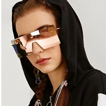 

QPeClou Wholesale In Bulk Fashion Rimless Oversized Square Sunglasses Women Vintage Metal One Piece Sun Glasses Female Mirrors