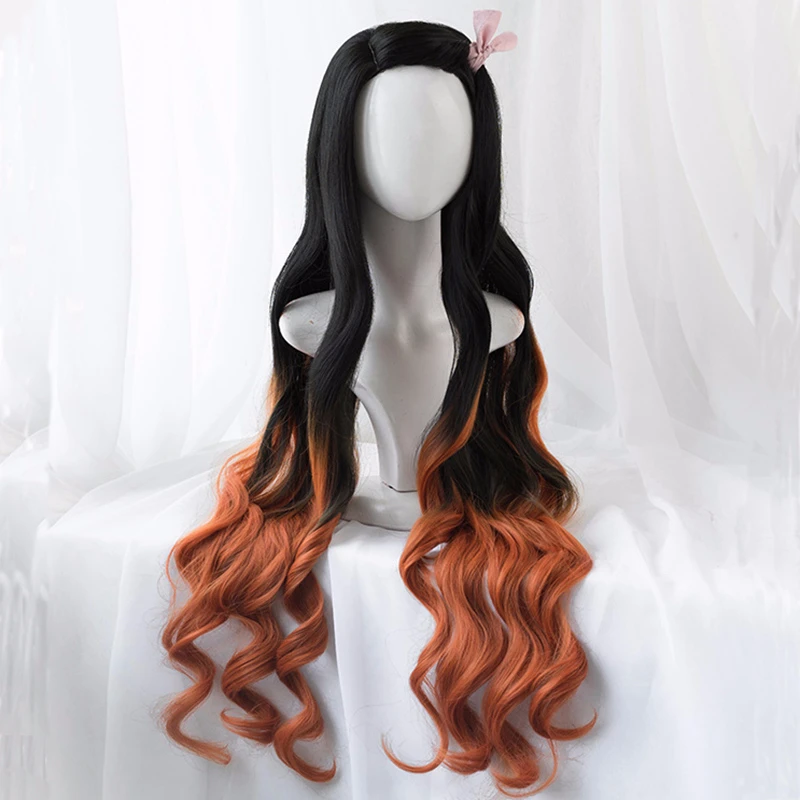 Kamado Nezuko Wig Demon Slayer: Kimetsu no Yaiba Nezuko Cosplay 95cm Gradient Long Hair Accessories Heat Resistant Synthetic Wig