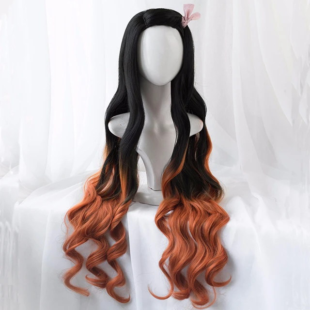 Kamado Nezuko Wig Demon Slayer: Kimetsu no Yaiba Nezuko Cosplay 95cm Gradient Long Hair Accessories Heat Resistant Synthetic Wig black