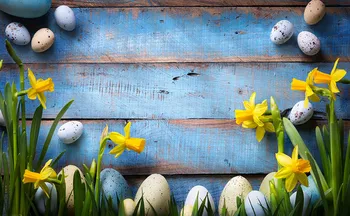 

Easter Backdrops blue Wooden Floor flowers Eggs Baby Party Portrait Photography Backgrounds For Photo Studio