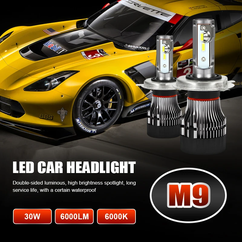 EURS 2PCS 12V 24V Car Headlight H4 LED H7 H1 H3 H11 H8 HB3 HB4 9005 9006 60W 6000LM Auto Headlamp 6000K Light Bulb M9 LED Lamps
