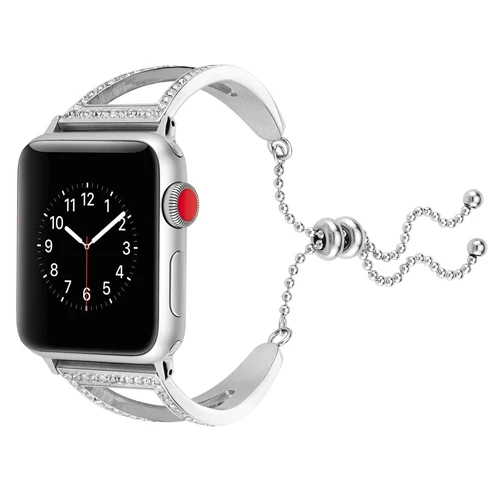 silver Ремешок с кристаллами и бриллиантами для Apple Watch, 4 ремешка, 44 мм, 40 мм, нержавеющая сталь, Iwatch, серия 3, 2, 1, 42 мм, 38 мм, браслет на запястье - Цвет ремешка: silver