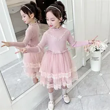 Зимнее платье для девочек, Рождественская одежда, детские вязаные сетчатые осенние платья-свитера, детская одежда принцессы, 4, 5, 6, 7, 8, 9, 10, 11, 12 лет