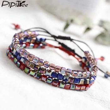 Bohemian Multicolor Crystal Bracelet Handmade Wax Rope Braiding Charm Bracelets