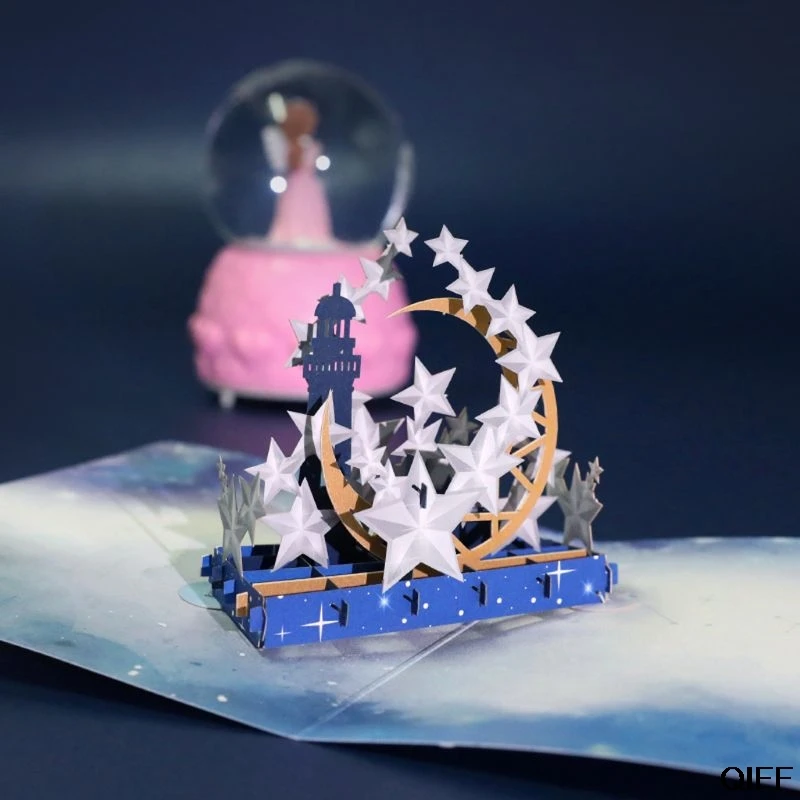 Прямая поставка и 3D всплывающие Звезды Луна поздравительные открытки приглашения с конвертом День Рождения. 31