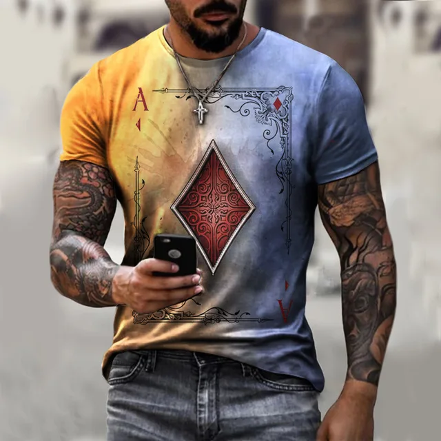High Quality 3d T Shirt Playing Card Print Fashion Newmen's Autumn Short Sleeve Pattern Loose O Neck Street Men's Casual Clothes 1