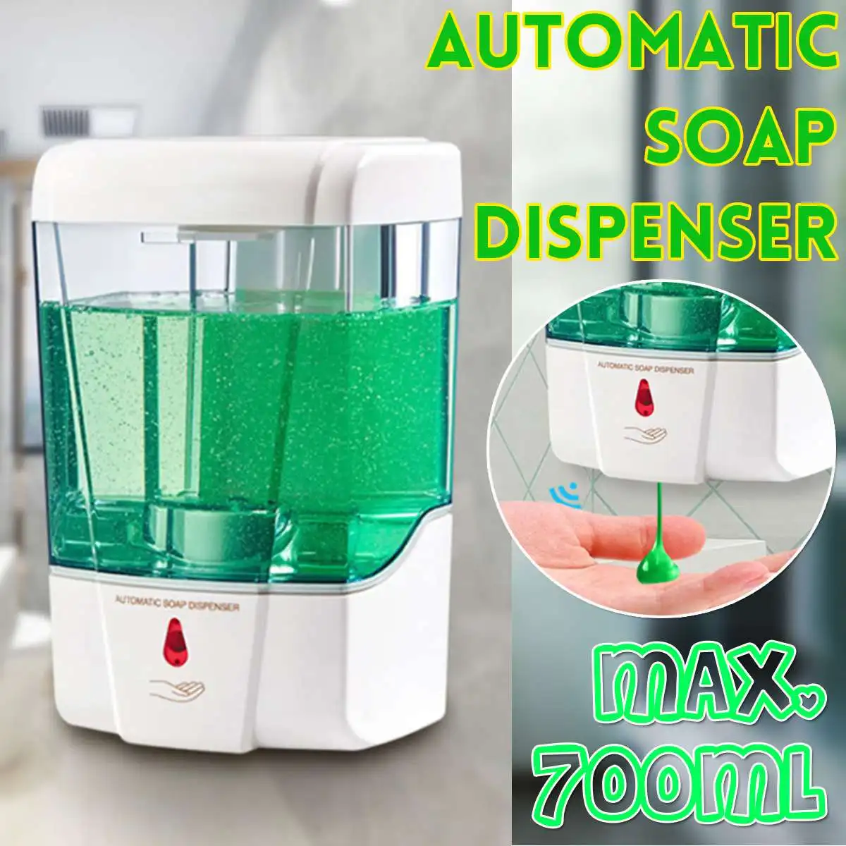 

700ml Capacity Automatic Soap Dispenser Touchless Sensor Hand Sanitizer Detergent Dispenser Wall Mounted For Bathroom Kitchen