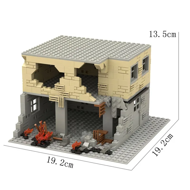 MOC Parts WW2 Abandoned Ruined Base Military Building Blocks Army Soldier DIY Scenes Bricks Pack Construction Toys Boys Gifts 6