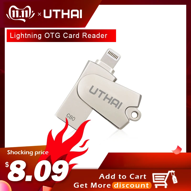 Утхай C80 Lightning Micro SD/TF OTG Card Reader USB 2,0 Мини Картридер для iPhone 6/7/8 Plus iPod iPad OTG картридер