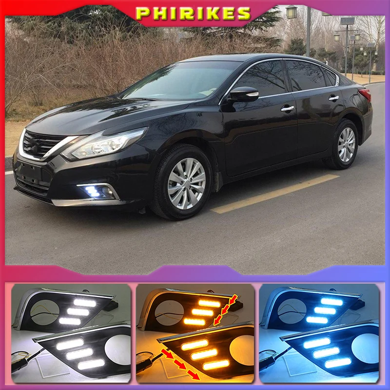 

2PCS For Nissan Altima Teana 2017 2018 LED Daytime Running Light Waterproof Car LED DRL fog Lamp with Turn Signal style Relay