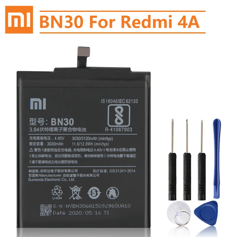 Оригинальный сменный аккумулятор Xiao Mi BN30 для Xiaomi Redrice Hongmi 4A телефона 3120