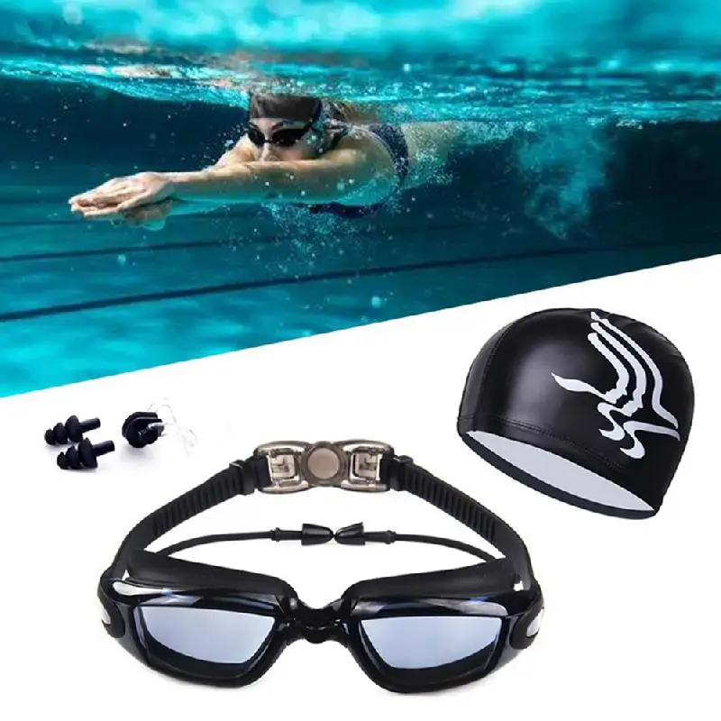 

Unisex High-Definition Waterproof Anti-fog Swimming Goggles Big Box Goggles,Swimming Cap, Earplugs Nose Clip Suit Three Sets