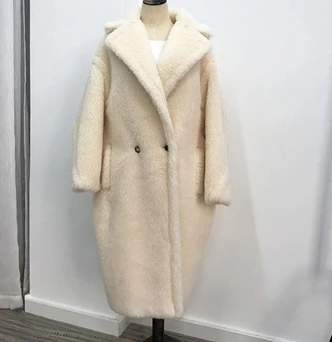 beige Новое плюшевое пальто из натуральной шерсти для женщин, новая модная теплая меховая куртка из натуральной овечьей шерсти, зимняя верхняя одежда большого размера, шерстяная одежда размера плюс F1178 - Цвет: beige
