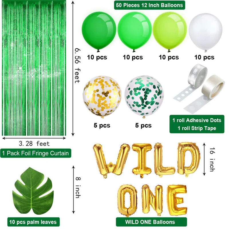 78 шт. зеленый белый Дикие один тематические элементы джунгли воздушный шар вечерние надувные воздушные шары Декор ребенок 1-й День рождения сафари вечерние наружные украшения