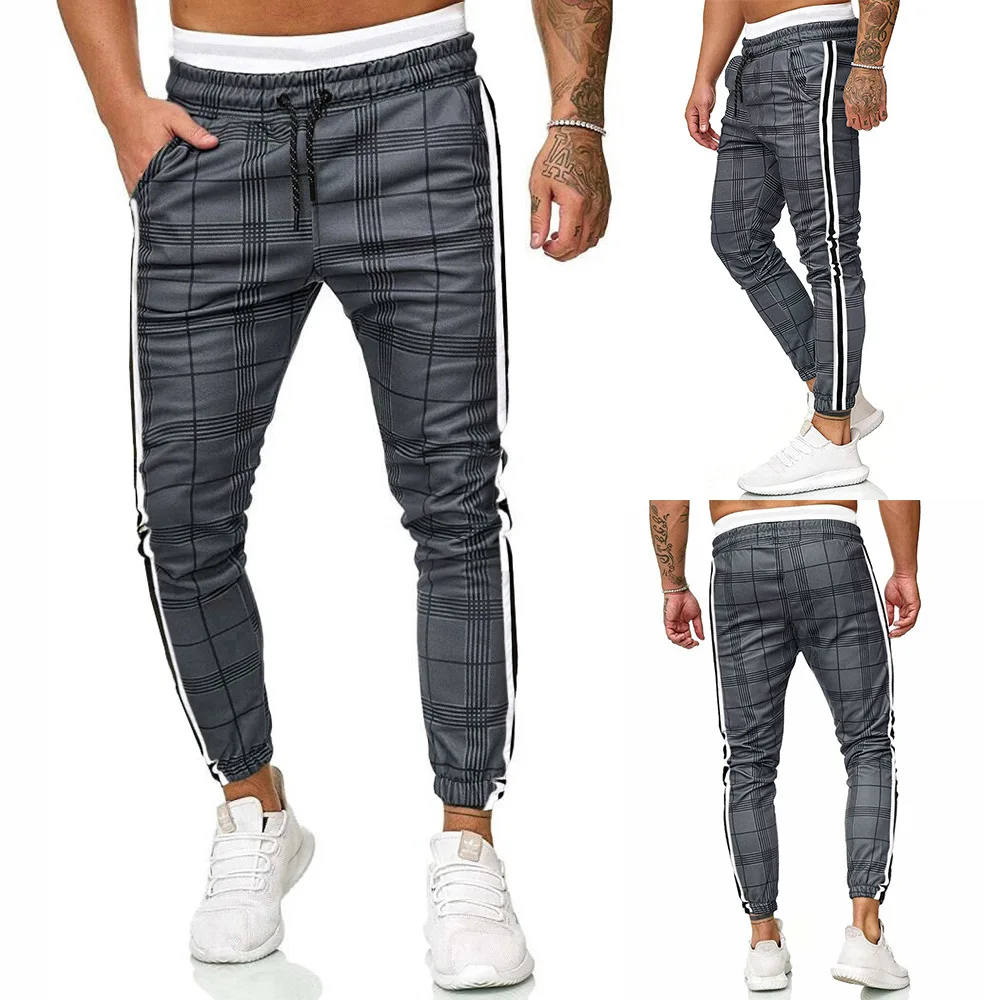 

MEN'S WEAR Hot Selling Autumn And Winter Trousers Men Loose-Fit Plaid Parallel Bars Contrast Color Joint Ankle Banded Pants