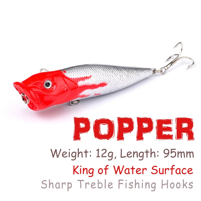 12g/ 9.5cm clássico popper popa isca artificial topo de água nadar isca de pesca pesca inverno