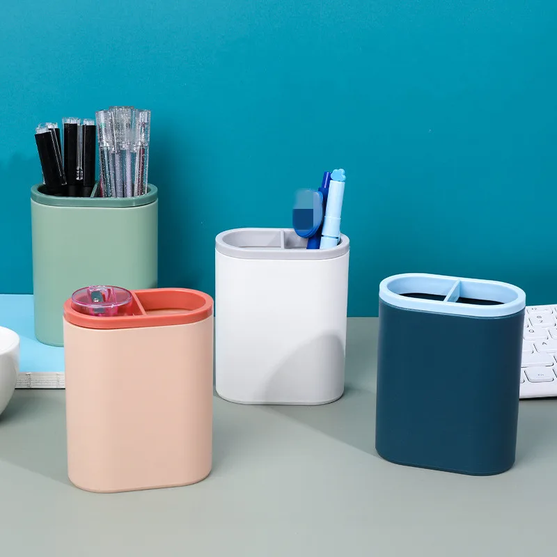

Nordic Multifunctional Plastic PP Pencil Holder Desktop Storage Box Case 2 Grid Makeup Brush Holder Pen Stand Organizer Sundries