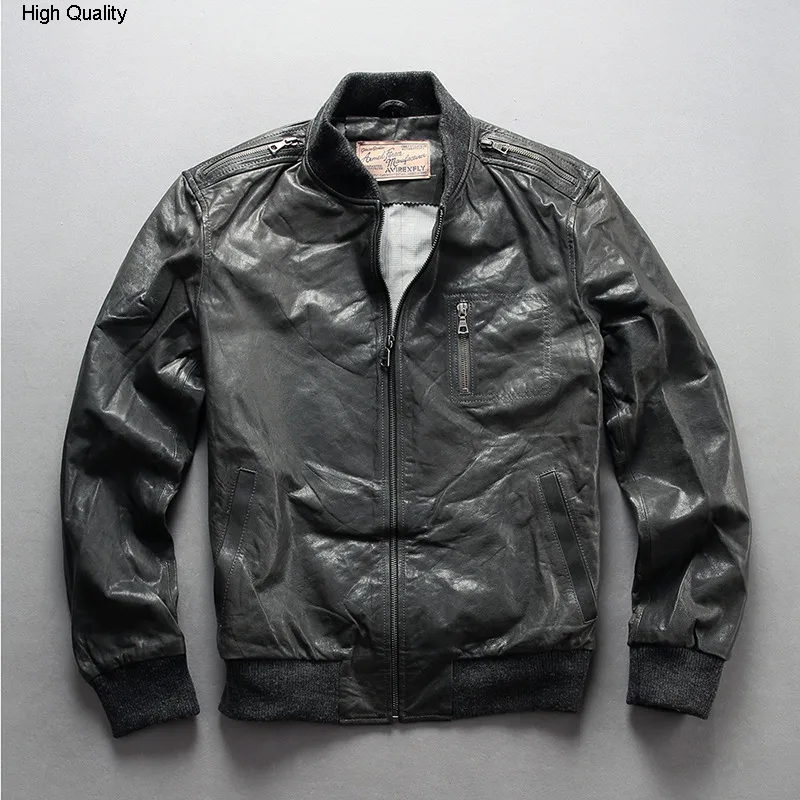 

FLY fashion baseball jacket men real genuine leather jacket flight jacket men slim fit bomber jacket pilot coat