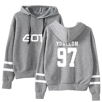 

GOT7 hoodies Sweatshirt Long Sleeve Hoodies Sweatshirt Unisex Print Stripe Fashion Couple Pocket Decorative Two bar