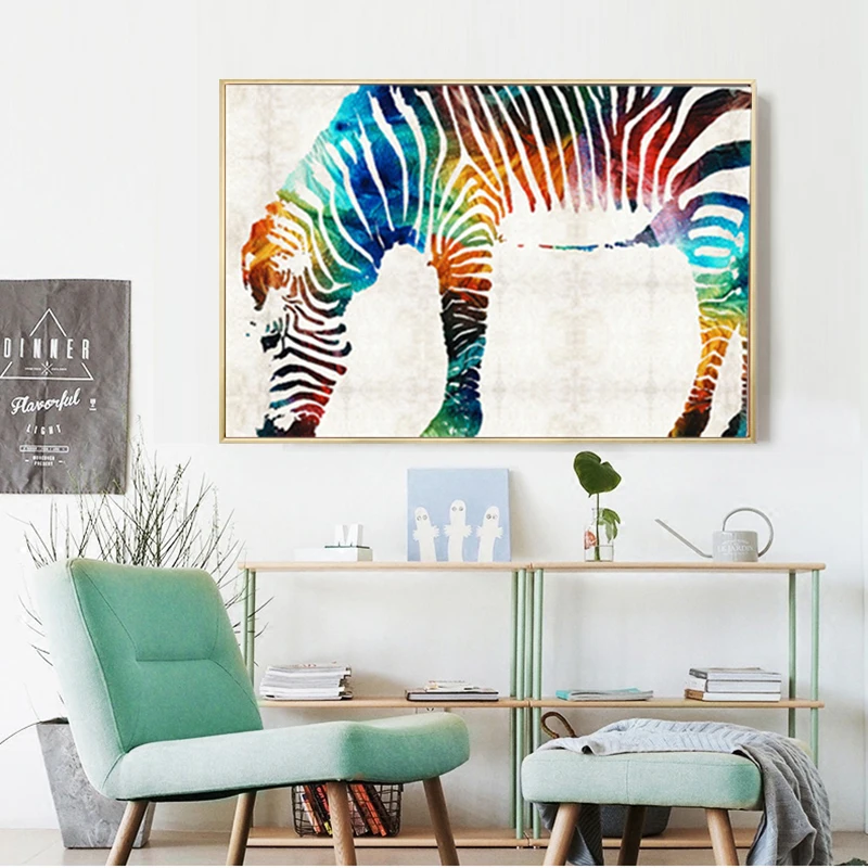 

Modern Pictures Colorful Zebra Canvas Pictures Wall Art For Living Room Nordic Style Animal Minimalism Quadros Decoration