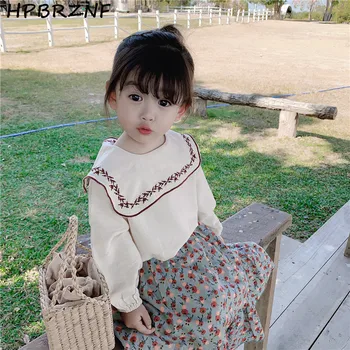

New 2020 Spring Baby Girls Embroidery Blouses Korean Style Cotton Linen Toddlers Kids Tops Cute Pure Color Children Shirts G085