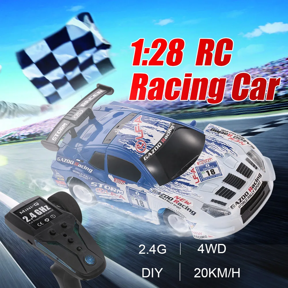 20 км/ч 1:28 RC Автомобиль 2,4G гоночный автомобиль 4WD DIY высокоскоростной автомобиль подарок для детей Подарки для мальчиков