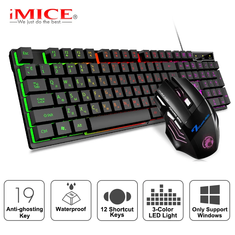 Gaming keyboard and Mouse Wired keyboard with backlight keyboard Russia Gamer kit 5500Dpi Silent Ga
