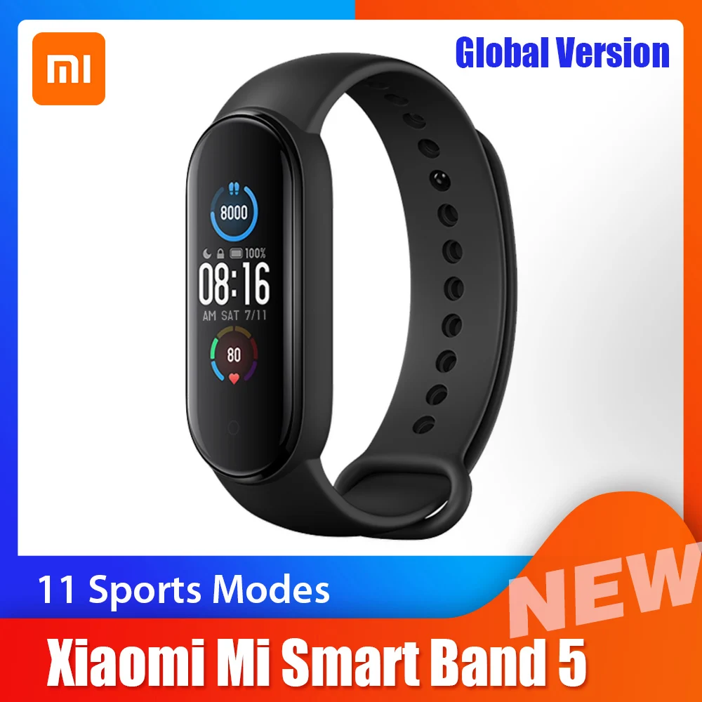 Оригинальный Xiaomi Mi Band 5 глобальная версия Smart whatch 1 &quotAMOLED экран фитнес трекер