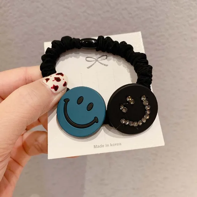 Women Girl Scrunchies Elastic Hair Ties Bands Smile Face Yellow Summer Fashion Korean Mujer Head Accessories Hyuna Wholesale white