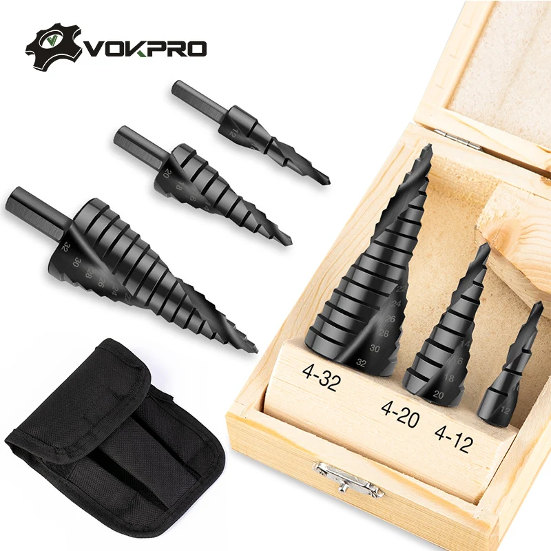 

4-12/20/32mm Step Drill Bit Hss Cobalt Step Stepped Nitrogen Spiral Step Cone Metal Cutter Metal Cone Triangle Shank Hole Drill