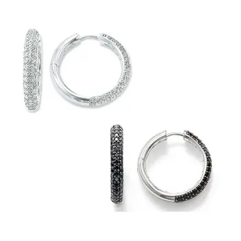 

Creole Hinged Hoop Earrings for Women Men 925 Sterling Silver White Black Cubic Zirconia Round Circle Ear Jewelry Accessories