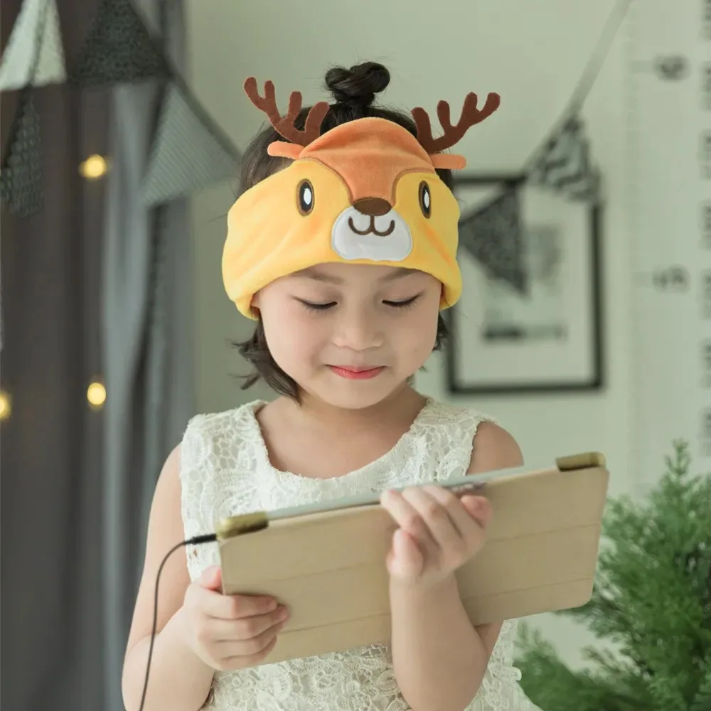 Kids Headphone Wired Earphone Sleeping Eye Mask Cartoon Deer Soft Music Headset for Children Boys Girls Gift
