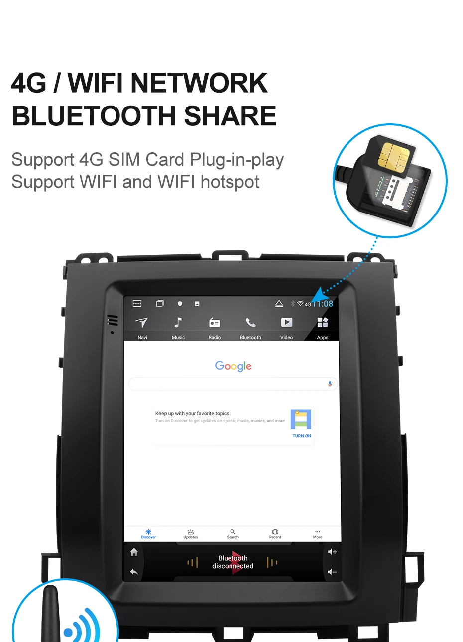 Excellent Isudar H53 Vertical 1 Din Android Auto Radio For Toyota/Prado 120 2004-2009 GPS Car Multimedia RAM 4G ROM 64G FM For Telsa Model 16