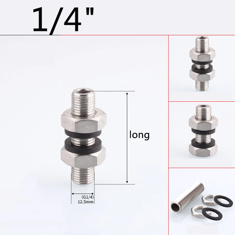 304 Stainless Steel Lock Pipe Fitting 1/4" 3/8" 1/2" 3/4" 1"BSPT x 40/50/60/80mm/100mm/120mm Length DN15 for Water Tank Aquarium