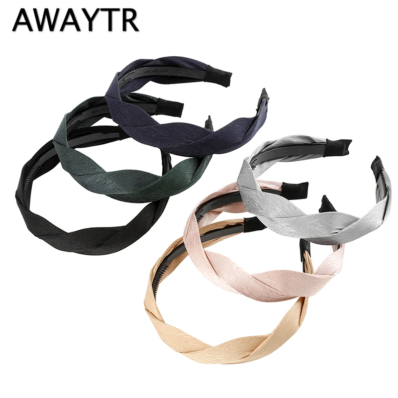 AWAYTR, модная Корейская плетеная Мягкая повязка на голову для женщин, ободок для волос, аксессуары для волос для девочек, простая петля для волос