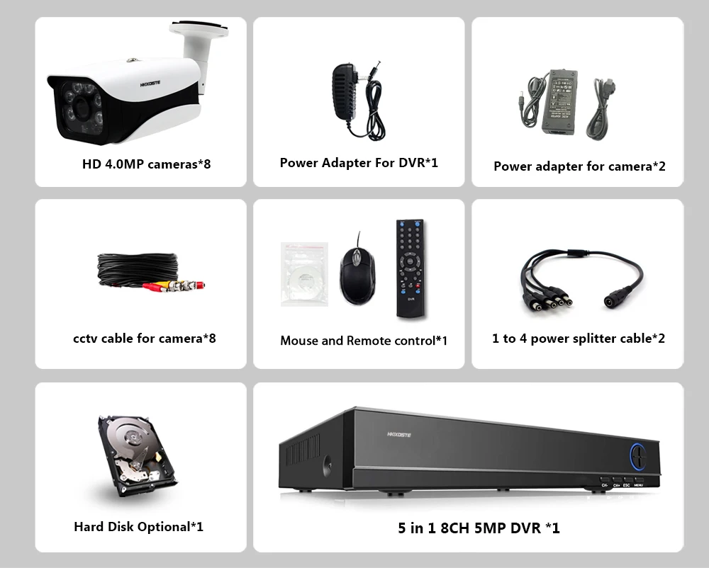 HKIXDISTE HD 4MP AHD DVR 4MP HD помещении на открытом воздухе охранных Камера Системы 8CH CCTV видеонаблюдения DVR комплект AHD камера комплект