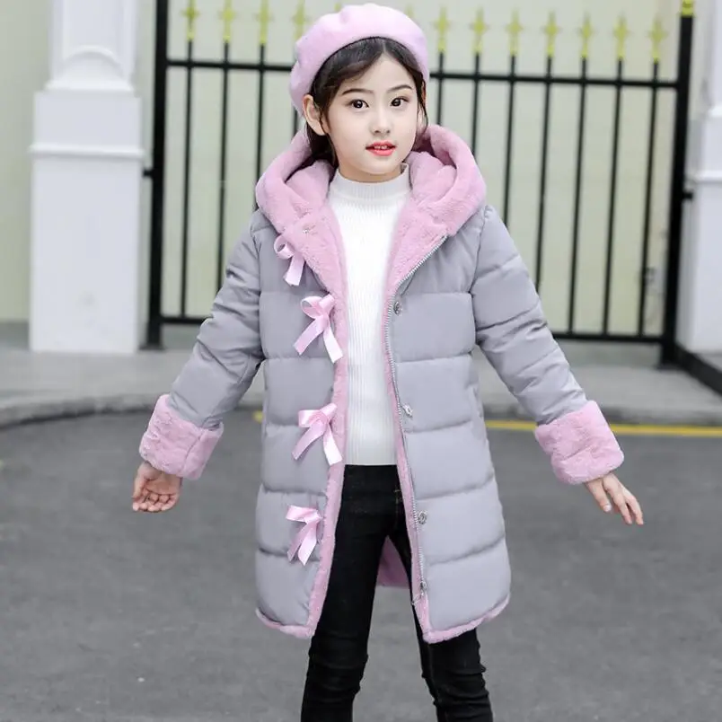grey winter coats От 3 до 13 лет, коллекция года, зимнее пальто для девочек парки с хлопковой подкладкой зимняя куртка для девочек, Длинные Детские пальто и куртки с капюшоном Детская верхняя одежда - Цвет: grey winter coats