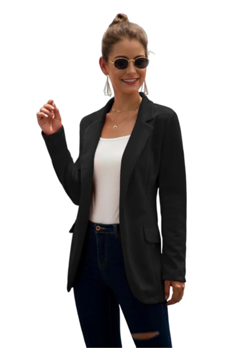 DN10253BLK Женские блейзеры, куртки, длинный рукав, Блейзер, кардиган, однотонный, Повседневный, уличная одежда, пиджак, для работы, для офиса, пальто, верхняя одежда - Цвет: DN10253BLK