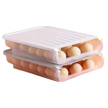 

2 Pack Auto Scrolling Egg Storage Holder Eggs Storage Rack Refrigerate Food Savers Eggs Plastic Space Saver