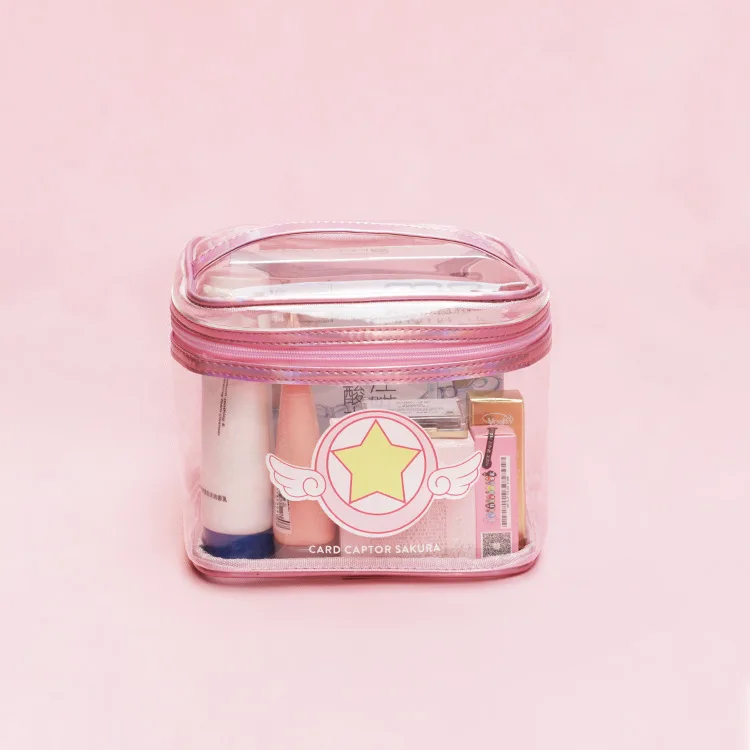 Anime Cartoon Printed Card Captor Sakura Wings PVC Girls Lady Handbag Wash Cosmetic Bag Cute Square Pocket Storage Package Case