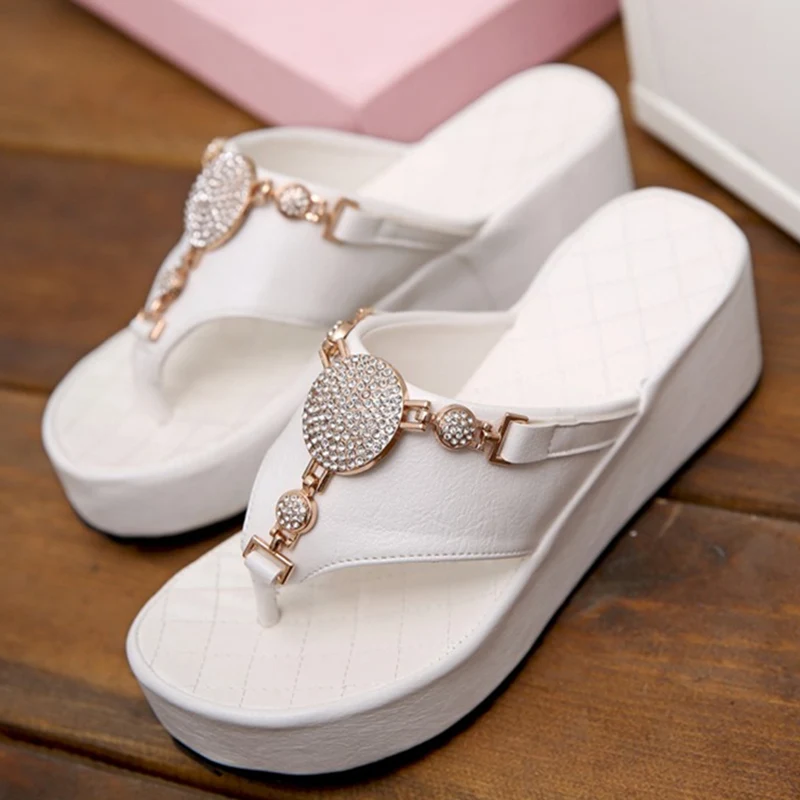 white platform flip flops