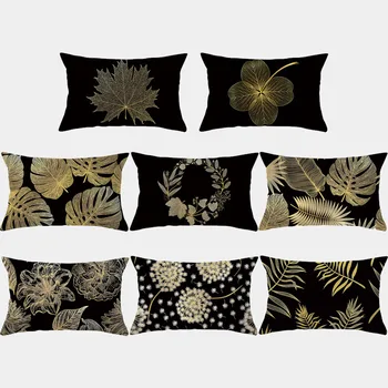 

Black Gold Leaf Pillow Polyester Sofa Pillow New Office Cushion Cover Home Decoration Cushion Bedroom Cushion Cover 10340