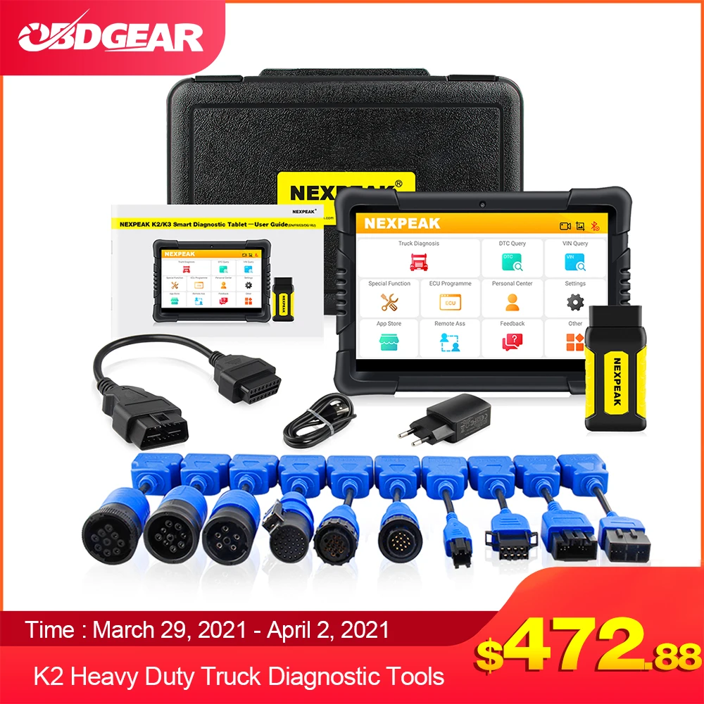 US $485.00 NEXPEAK K2 Heavy Duty Truck Diagnostic Tools Diesel OBD Scanner Full System Data Analysis ECU Reset Mileage AdjustmentDPFABS