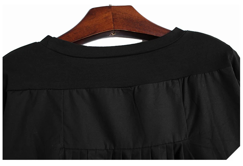 [EAM] Women Black Irregular Pleated Big Size T-shirt New Round Neck Long Sleeve  Fashion Tide  Spring Autumn 2020 1DA567