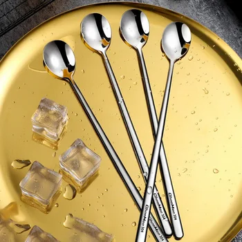 

New 304 Stainless steel long handle spoon tea spoon Dessert coffee ice cream spoons dinnerware Kitchen accessories Bar tools