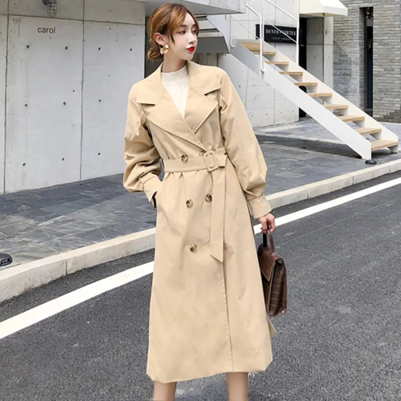 

Korean Edition 2020 Autumn Winter NewPattern Women Fashion Medium length Paragraph Double-Breasted Windbreaker Coat Vestidos
