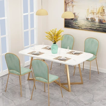 

Nordic home marble dining table apartment small apartment wrought iron 4-person dining table light luxury dining table