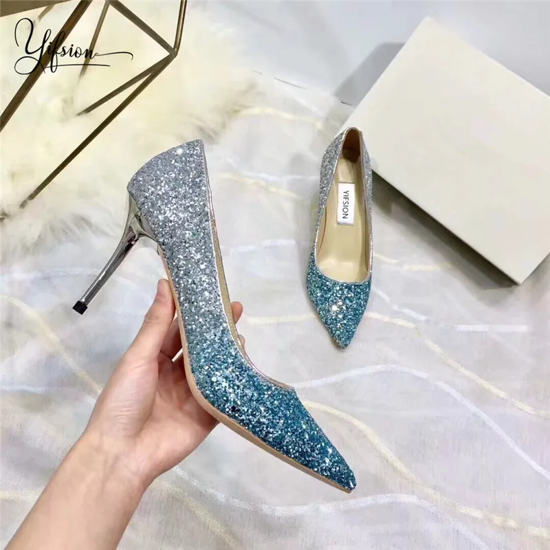

OLOME New Spring Summer BlingBling Pumps Women Shoes Pointed Toe Slip On Thin High Heel Ladies Pumps Wedding Party Shoes Woman