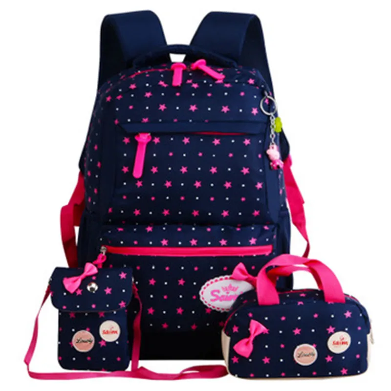 

Three-piece Set School Bag Young STUDENT'S Girl'S 1-3-6 Grade Spine-Burden Relieving Waterproof Princess Shoulder CHILDREN'S Ruc